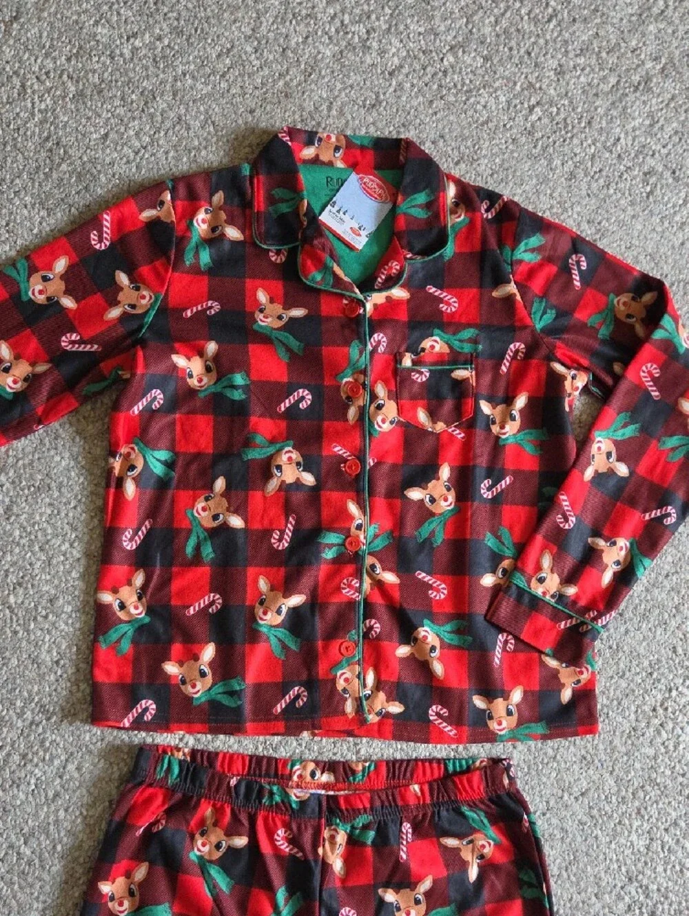 Komar Kids Red and Green Plaid Reindeer Pajama Set